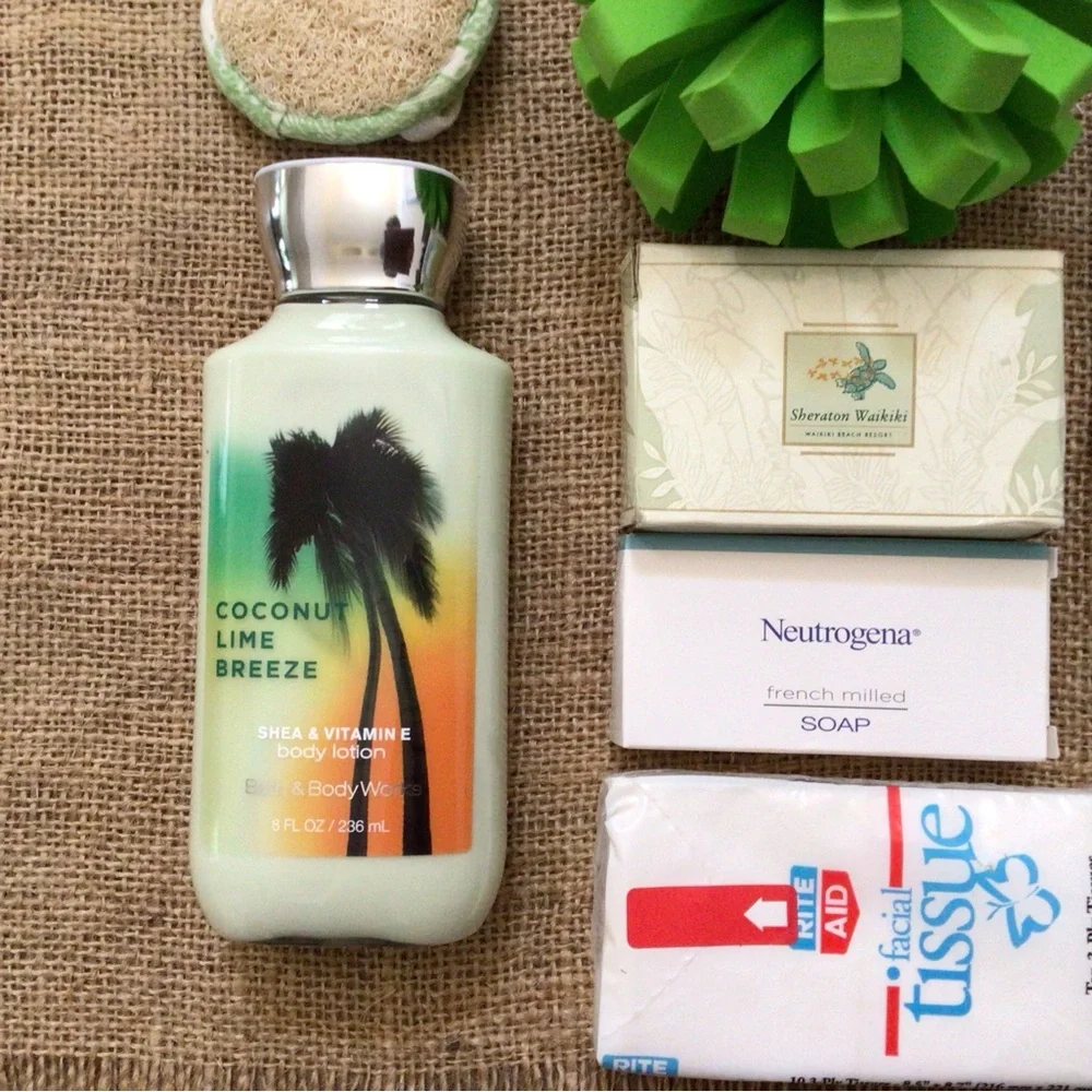 Bundle of Bath Accessories Body Care Sponge Soap Lotion Toothbrush